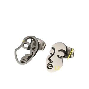 Silver Stainless Steel Cut Metal Face Design Stud Earrings